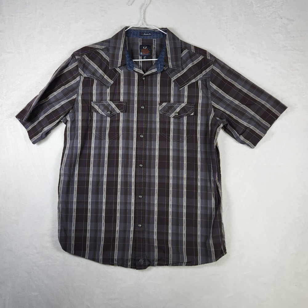 Moon Shine Attitude Mens Plaid Western Shirt Short Sleeve Button‎ Up